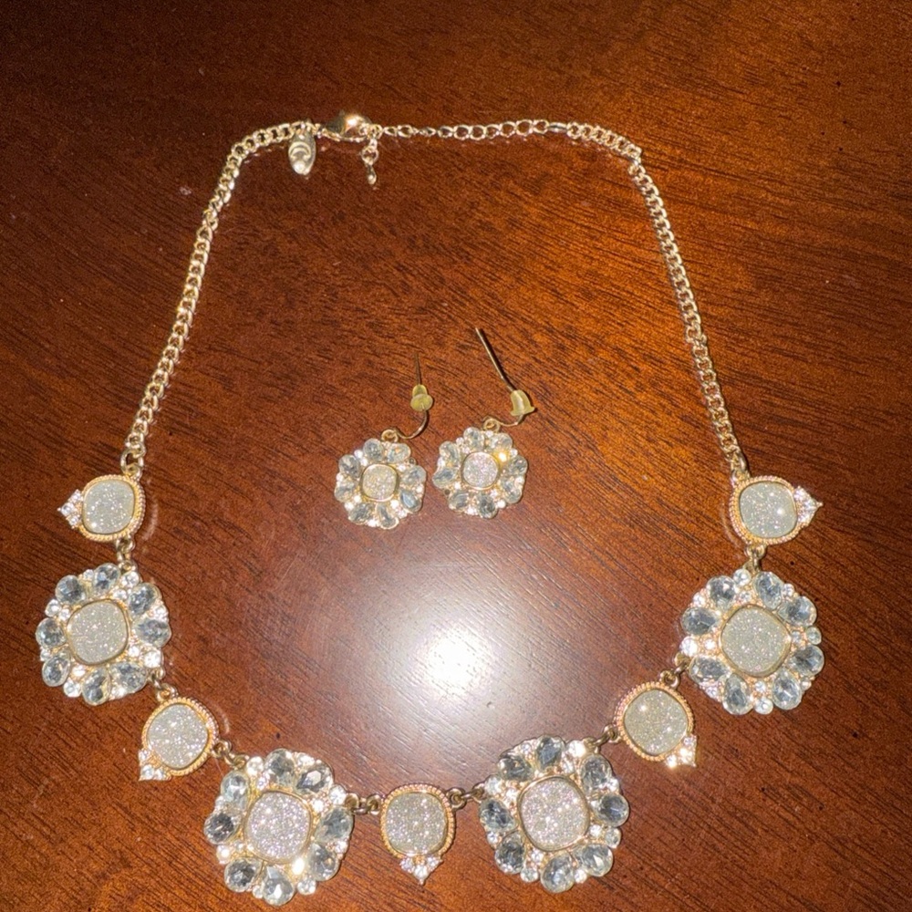 Charming Charlie - Gold chain necklace And Earring Set- Fake sparkling diamonds